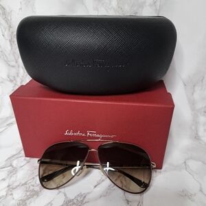 Salvatore Ferragamo SF131S Espresso 60mm Aviator Sunglasses EUC